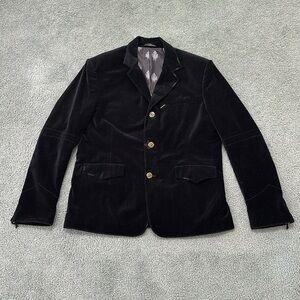 House of Howe Black English Country Gentleman 3-Button Velour Blazer embellished